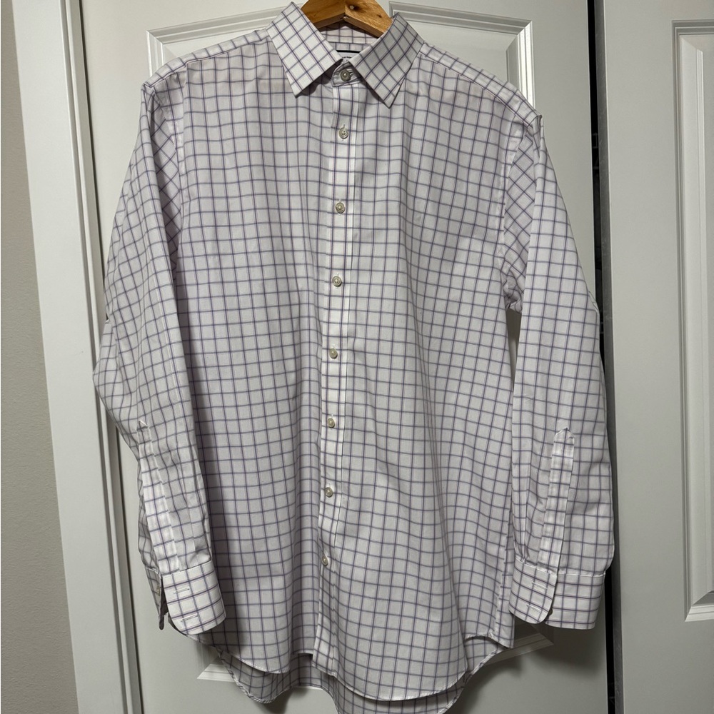Charles Tyrwhitt White Shirt with Pink and Pale Blue Check Pattern